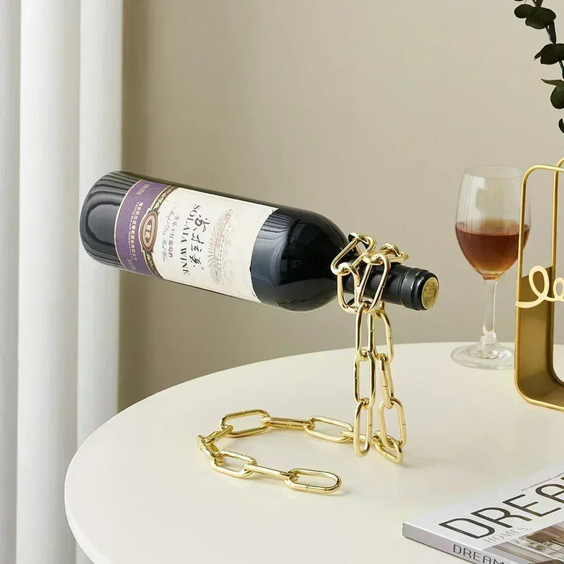 PG Novelty Magic Wine Bottle Holder Floating Steel Link Chain Wine Bottle Rack/Holder - Holds Bottles in The Air