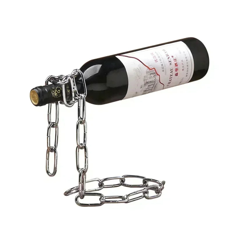 PG Novelty Magic Wine Bottle Holder Floating Steel Link Chain Wine Bottle Rack/Holder - Holds Bottles in The Air