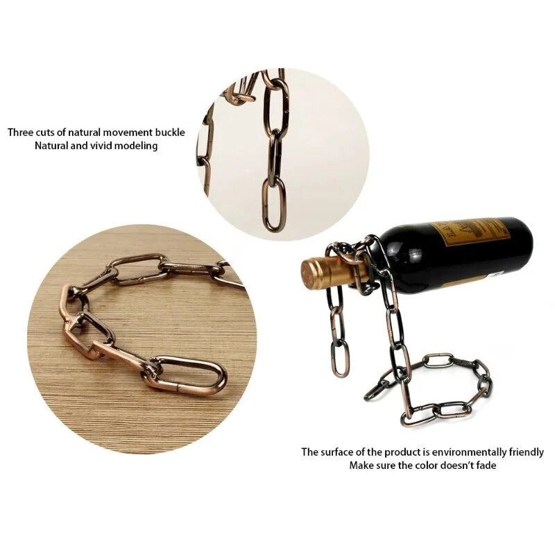 PG Novelty Magic Wine Bottle Holder Floating Steel Link Chain Wine Bottle Rack/Holder - Holds Bottles in The Air